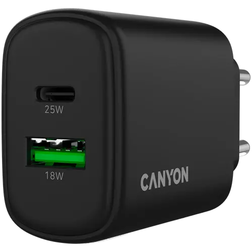 CANYON încărcător OnCharge 250 25W 1xPD 1xQC EU Negru - 5