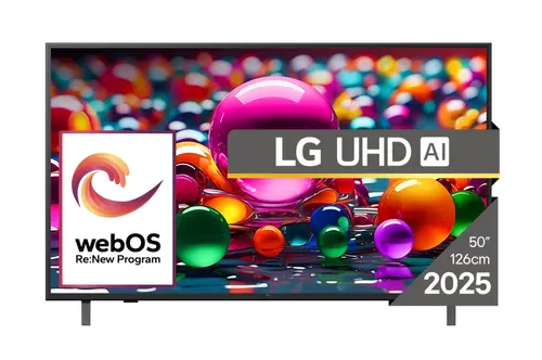 Телевизор, LG 50UA75003LA, 50" 4K UltraHD TV 4K (3840x2160), DVB-T2/C/S2, webOS 25 Smart, ThinQ AI, Alpha 7 AI Processor, WiFi, HDR10 pro, HLG, ALLM/HGiG, 4K Upscaling, AI Sound pro, Multiple View, HDMI eARC, LAN, USB, Bluetooth, Google Cast, 2 Pole Stand, Black