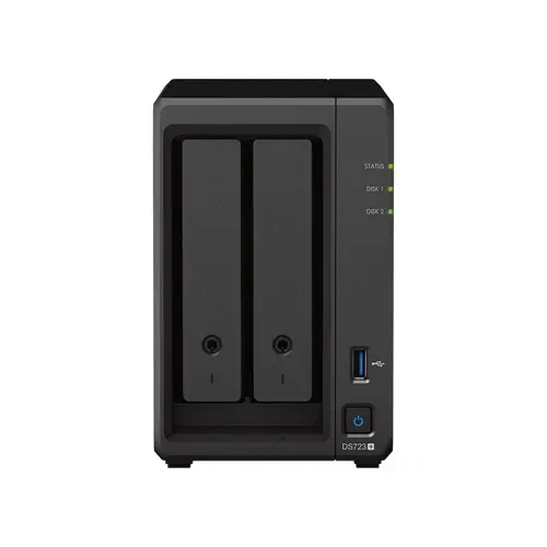 Сторидж NAS Synology DS723+, За 2 диска, До 108TB, 2 GB DDR4, Гигабит, USB3.2