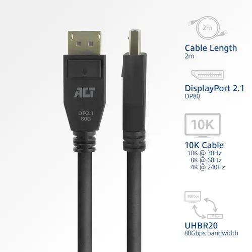 ACT Cablu DisplayPort 2.1 tată-tată, 8K@60Hz, 4K@240Hz, 2m, negru - 2