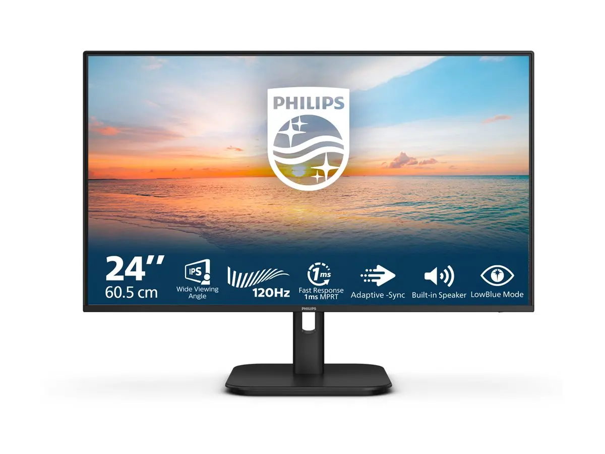 Монитор, Philips 24E1N1200A, 23.8" IPS WLED, 1920x1080@120Hz, 4ms GtG, 1ms MPRT, 300cd m/2, 1500:1, Mega Infinity DCR, Adaptive Sync, FlickerFree, LowBlue Mode, 2Wx2, Tilt, D-SUB, HDMI, DP