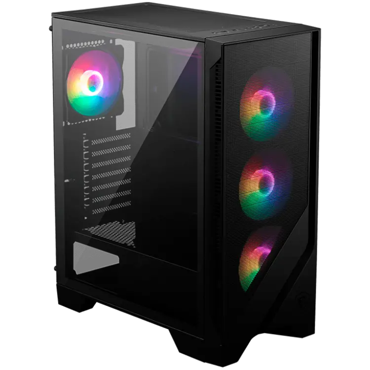 MSI MAG FORGE 120A AIRFLOW, Mid-Tower, ATX/M-ATX/ITX, 2x USB 3.2 Gen 1 Type-A, 1x Audio/1x Mic, LED On/Off Button, ARGB Hub, 6x 120mm ARGB Fans, Mesh Panel, 4mm Tempered Glass