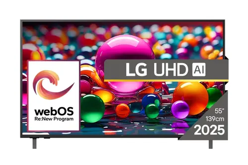 Телевизор, LG 55UA75003LA, 55" 4K UltraHD TV 4K (3840x2160), DVB-T2/C/S2, webOS 25 Smart, ThinQ AI, Alpha 7 AI Processor, WiFi, HDR10 pro, HLG, ALLM/HGiG, 4K Upscaling, AI Sound pro, Multiple View, HDMI eARC, LAN, USB, Bluetooth, Google Cast, 2 Pole Stand, Black