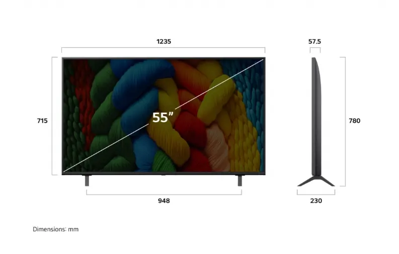 Телевизор, LG 55NANO80A3B, 55" 4K HDR Smart Nano Cell TV, 3840x2160, DVB-T2/C/S2, AI Alpha 7, HDR 10 PRO, webOS 25, ThinQ AI, VRR, ALLM, HGiG, WiFi, Clear Voice, AI Upscaling, Bluetooth, Hdmi e-ARC , CI, LAN, AirPlay2, Chromecast, 2 Pole stand, Black - image 2