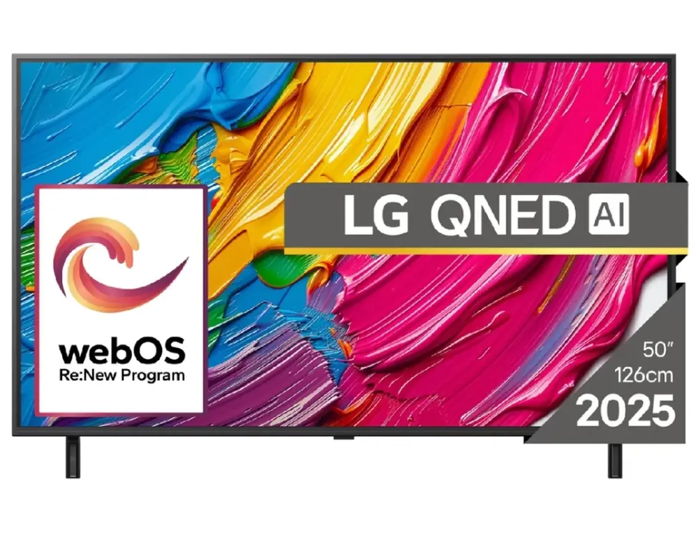 Телевизор, LG 50QNED80A3A, 50" 4K QNED HDR Smart TV, 3840x2160, DVB-T2/C/S2, Alpha 7 AI Processor, HDR10 / HLG, webOS 25 ThinQ, VRR / ALLM / HGiG, 4K Upscaling, WiFi 5, Voice Controll, Bluetooth 5.1, AirPlay 2, LAN, CI, HDMI, SPDIF, Google Cast, 2 pole Stand