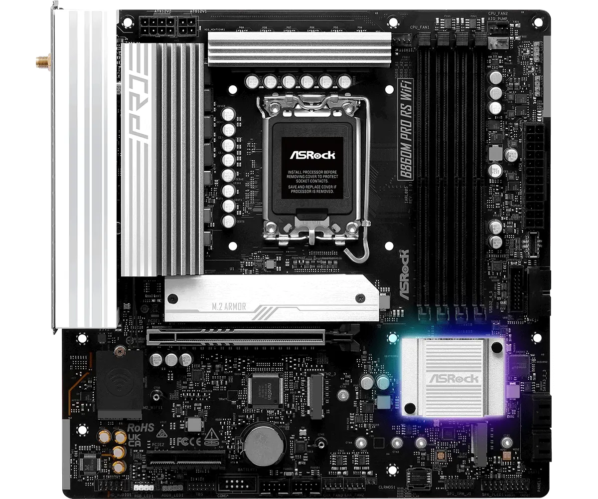 ASROCK Μητρική πλακέτα Desktop B860M Pro Rs Wi-fi, S.1851, 4x DDR5, 1x PCIe 5.0 x16, 1x PCIe 4.0 x4, 1x Blazing M.2, 2x Hyper M.2, 4x SATA3, 2x USB-C