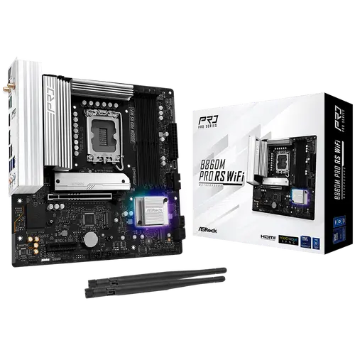 ASROCK MB Desktop B860M Pro Rs Wi-fi, S.1851, 4x DDR5, 1x PCIe 5.0 x16, 1x PCIe 4.0 x4, 1x Blazing M.2, 2x Hyper M.2, 4x SATA3, 2x USB-C, 8x USB 3.2, 6x USB 2.0, 1x RJ-45 2.5GB Lan, 802.11axe Wi-Fi 6E + Bluetooth 5.3, ATX