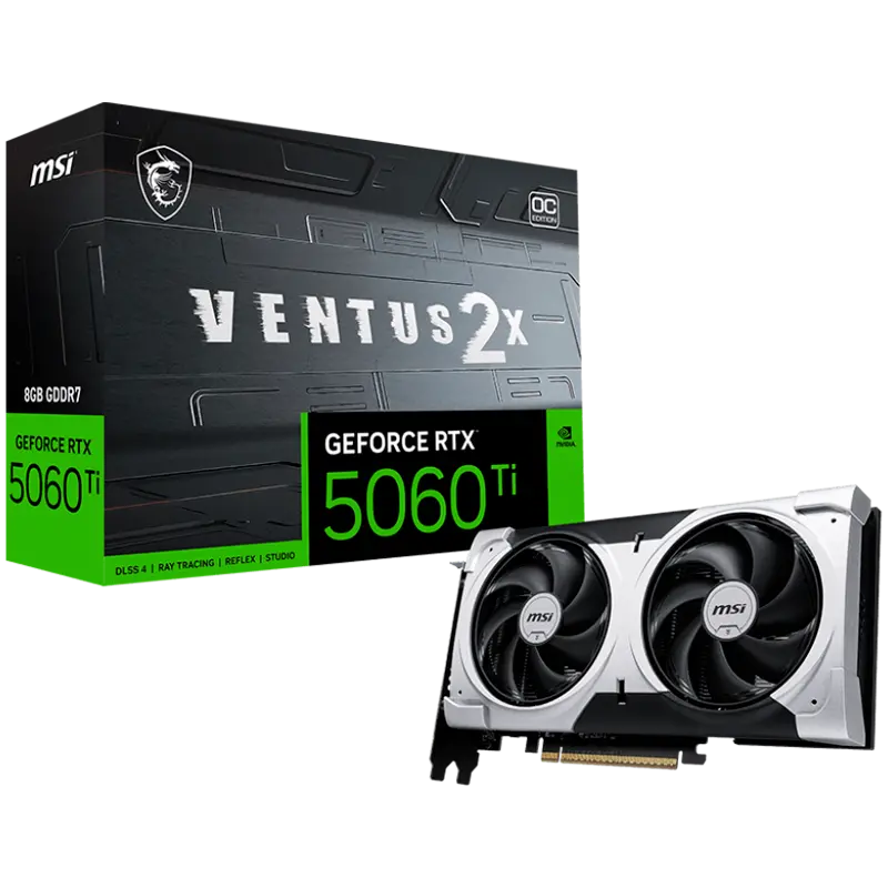 Κάρτα γραφικών MSI NVIDIA GeForce RTX 5060 Ti 8G VENTUS 2X OC PLUS, 8GB GDDR7, 128-bit, 2617 MHz Boost, 4608 πυρήνες CUDA, PCIe 5.0 (x8), 3x DP 2.1b
