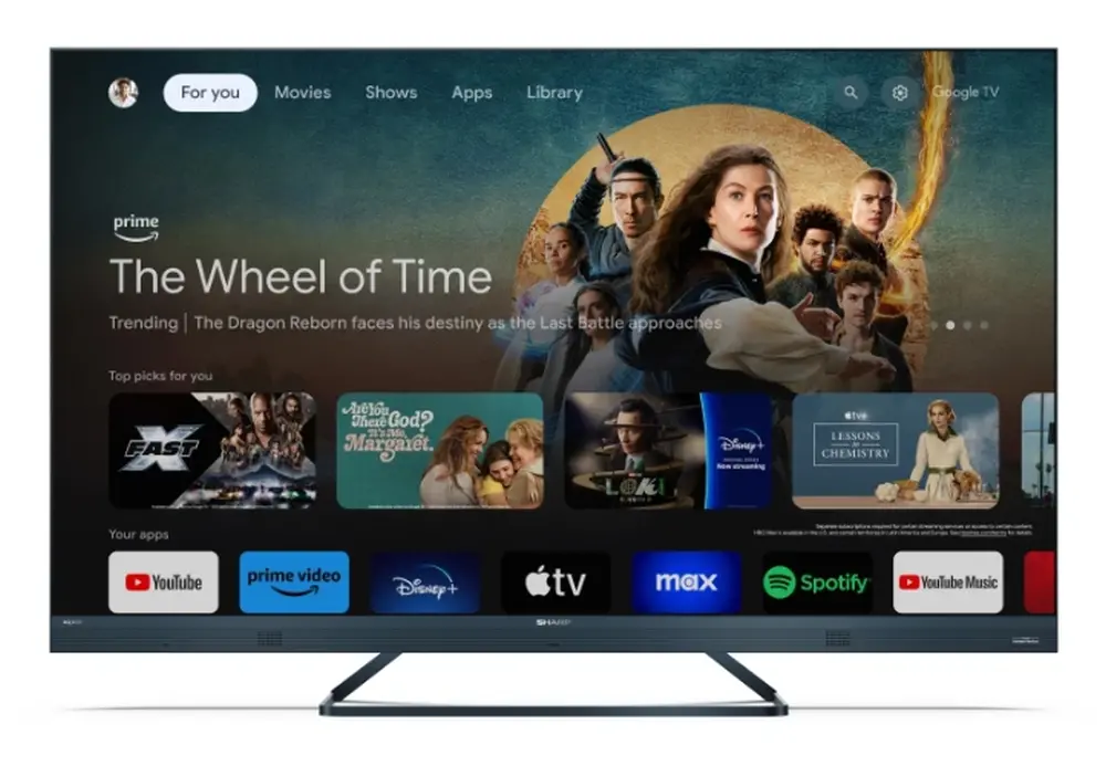 Телевизор, Sharp 55FQ8EG, 55" QLED GOOGLE TV, 4K 144Hz Quantum Dot 3840x2160 Aluminium Slim Frameless, AQUOS AI, DVB-T/T2/C/S/S2, 500 NIT, Active Motion 1400, HARMAN/KARDON, HDR10, Dolby Atmos, Dolby Vision, DTS:X, Google Assistant, HDMI eARC, Mini Composite/CVBS