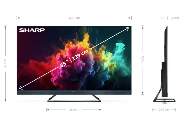 Телевизор, Sharp 55FQ8EG, 55" QLED GOOGLE TV, 4K 144Hz Quantum Dot 3840x2160 Aluminium Slim Frameless, AQUOS AI, DVB-T/T2/C/S/S2, 500 NIT, Active Motion 1400, HARMAN/KARDON, HDR10, Dolby Atmos, Dolby Vision, DTS:X, Google Assistant, HDMI eARC, Mini Composite/CVBS - image 8