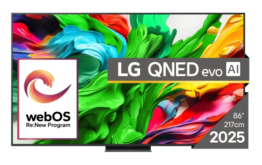 Телевизор, LG 86QNED86A3A, 86" 4K QNED HDR Smart TV, 3840x2160, 120Hz Native (VRR 144Hz), DVB-T2/C/S2, Alpha 8 AI Processor, HDR 10 PRO, webOS 25 ThinQ, 4K Upscaling, WiFi 5, Dolby Vision, Bluetooth 5.1, AirPlay 2, LAN, CI, HDMI, SPDIF, Stand