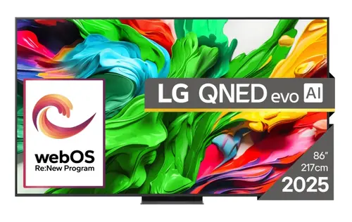 Телевизор, LG 86QNED86A3A, 86" 4K QNED HDR Smart TV, 3840x2160, 120Hz Native (VRR 144Hz), DVB-T2/C/S2, Alpha 8 AI Processor, HDR 10 PRO, webOS 25 ThinQ, 4K Upscaling, WiFi 5, Dolby Vision, Bluetooth 5.1, AirPlay 2, LAN, CI, HDMI, SPDIF, Stand