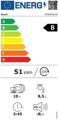 Съдомиялна, Bosch SPS6YMI14E SER6 Free-standing dishwasher 45cm, B, Zeolith, 8,5l, 10ps, 8p/5o, 43dB(B), Silence 41dB, 3rd drawer, inox, interior light, HC - image 7