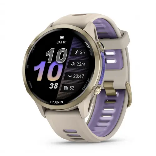 Garmin Forerunner® 970 - Forerunner® 970 - Soft Gold Titanium с French Grey корпус и French Grey/Translucent Indigo каишка 010-02969-12