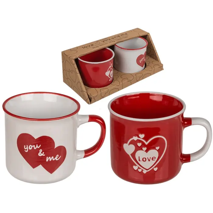 Set de căni ceramice "Love" & "You and Me", 330 ml