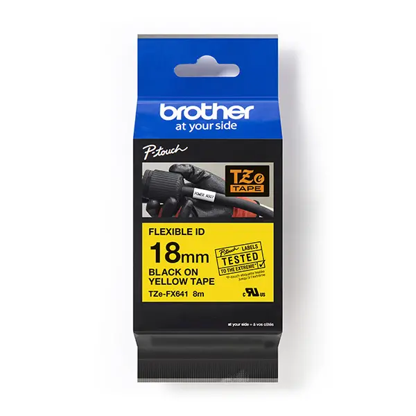 ЛЕНТА ЗА ЕТИКЕТНИ ПРИНТЕРИ BROTHER ТИП TZE FLEXI - 18 mm x 8 m - BLACK ON YELLOW FLEXIBLE ID - PN TZEFX641 (TZE-FX641)