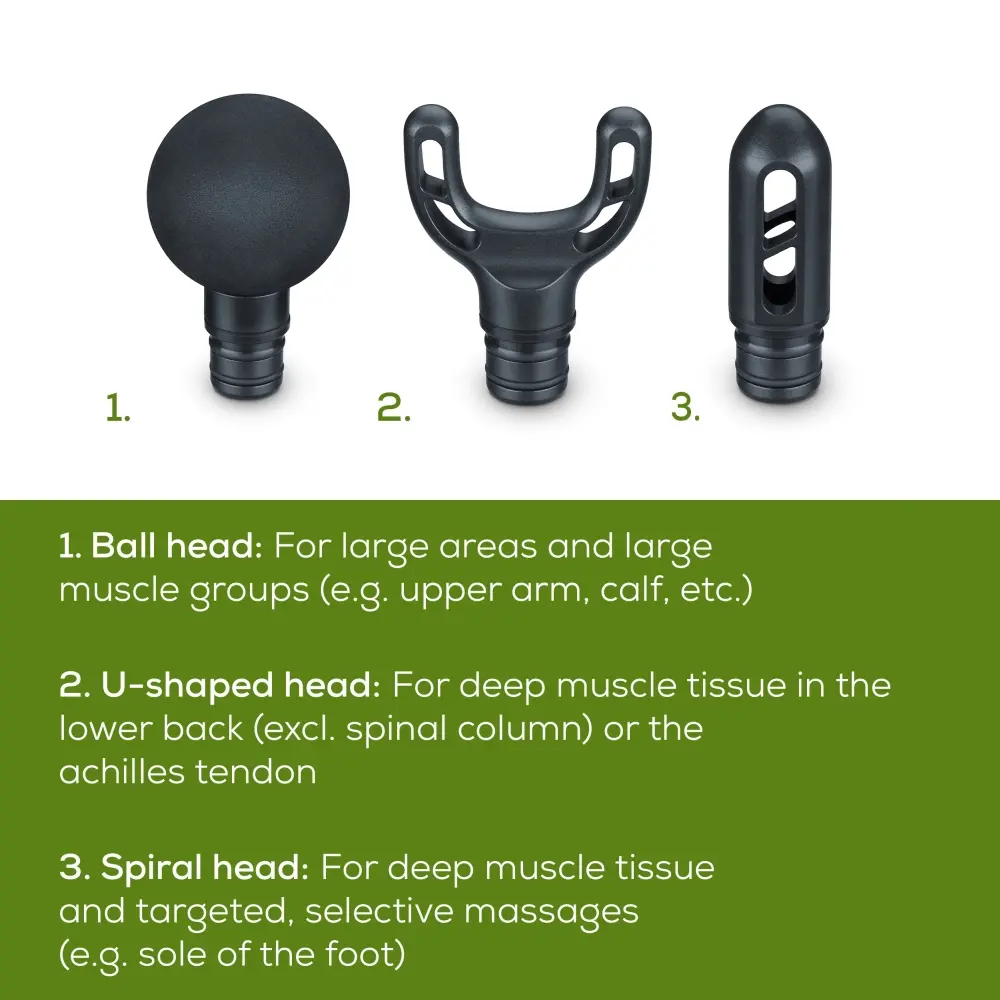Масажор, Beurer MG 89 MASSAGE GUN CompactPower, Quiet, lightweight & handy deep tissue massager, 5 intensity levels, 3 massage attachments, Up to 4h battery life with LED display - image 5