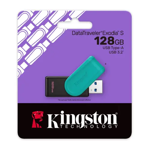 Kingston  128GB Portable USB 3.2 Gen 1 DataTraveler Exodia S (Black/Turquoise) - image 2