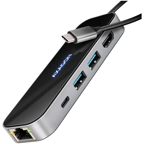 AXAGON HMC-6GLN 2x USB-A 5Gbps, 1x USB-C 5Gbps, 4K/60Hz HDMI, RJ-45, USB 3.2 Gen 1 hub, PD 100W, 20cm USB-C cable