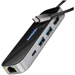 AXAGON HMC-6GLN 2x USB-A 5Gbps, 1x USB-C 5Gbps, 4K/60Hz HDMI, RJ-45, USB 3.2 Gen 1 hub, PD 100W, 20cm USB-C cable