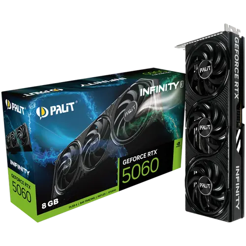 PALIT GeForce RTX 5060 Infinity 3 8GB GDDR7 128 bit, 1x HDMI 2.1b, 3x DP 2.1b, 2 Fan, 1x 8-pin pwr connector, 550W, 291.9 x 116.6 x 41.3 mm, NE75060019P1-GB2063S