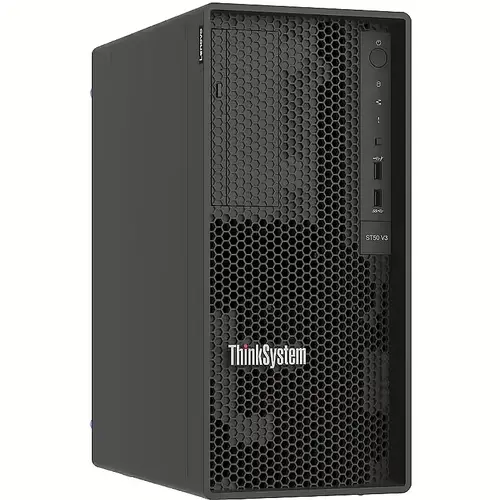 Сървър, Lenovo ThinkSystem ST50 V3, Xeon E-2414 (4C 2.6GHz 8MB Cache/55W), SW RAID, 2x960GB Micron 5400 Pro SSD, 1x16GB, 500W 94%, No DVD, 3 year