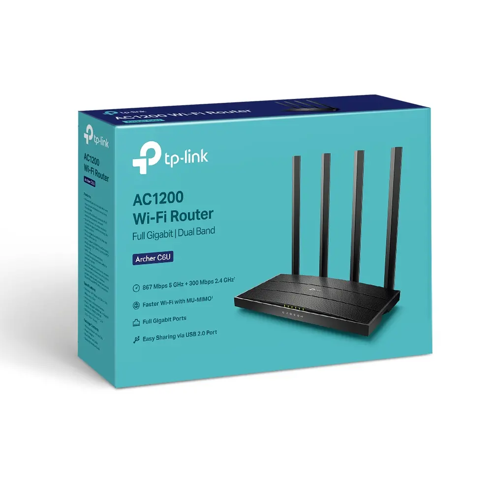 Безжичен рутер TP-LINK Archer C6U, AC1200, 5xGbE, 1x USB2.0, 4x външни антени - image 5