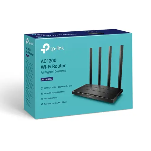 Безжичен рутер TP-LINK Archer C6U, AC1200, 5xGbE, 1x USB2.0, 4x външни антени - image 5
