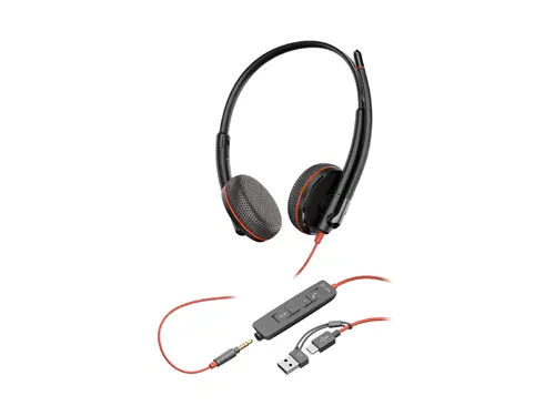 HP Poly Blackwire 3225 Stereo USB-C Headset +3.5mm Plug +USB-C/A Adapter - 13