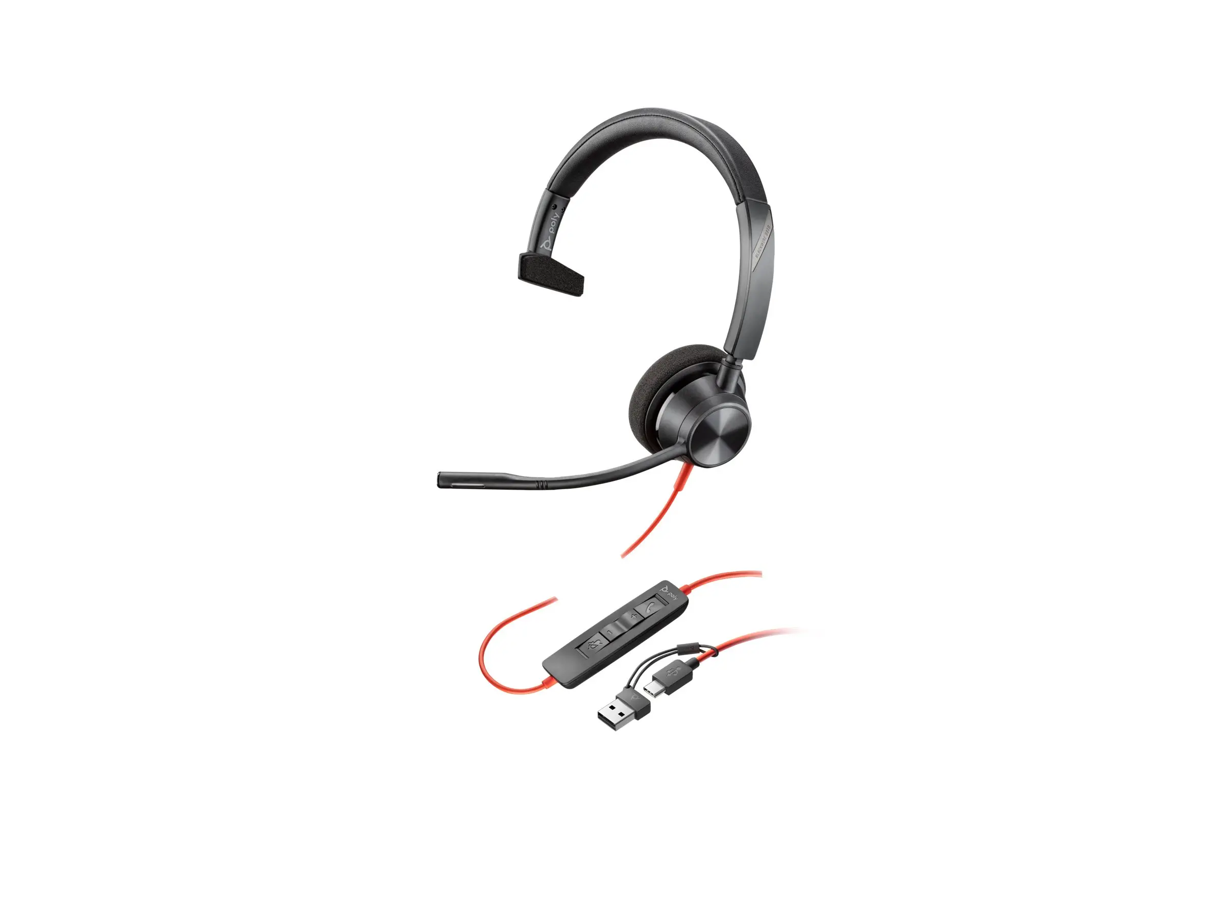 HP Poly Blackwire 3310 Monaural USB-C Headset +USB-C/A Adapter