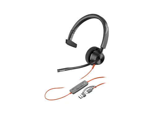 HP Poly Blackwire 3310 Monaural USB-C Headset +USB-C/A Adapter - 4