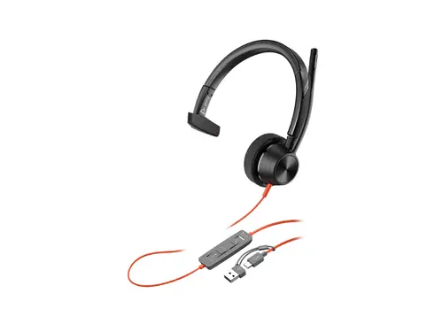 HP Poly Blackwire 3310 Monaural USB-C Headset +USB-C/A Adapter - 6