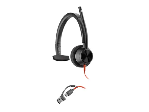 HP Poly Blackwire 3310 Monaural USB-C Headset +USB-C/A Adapter - 7