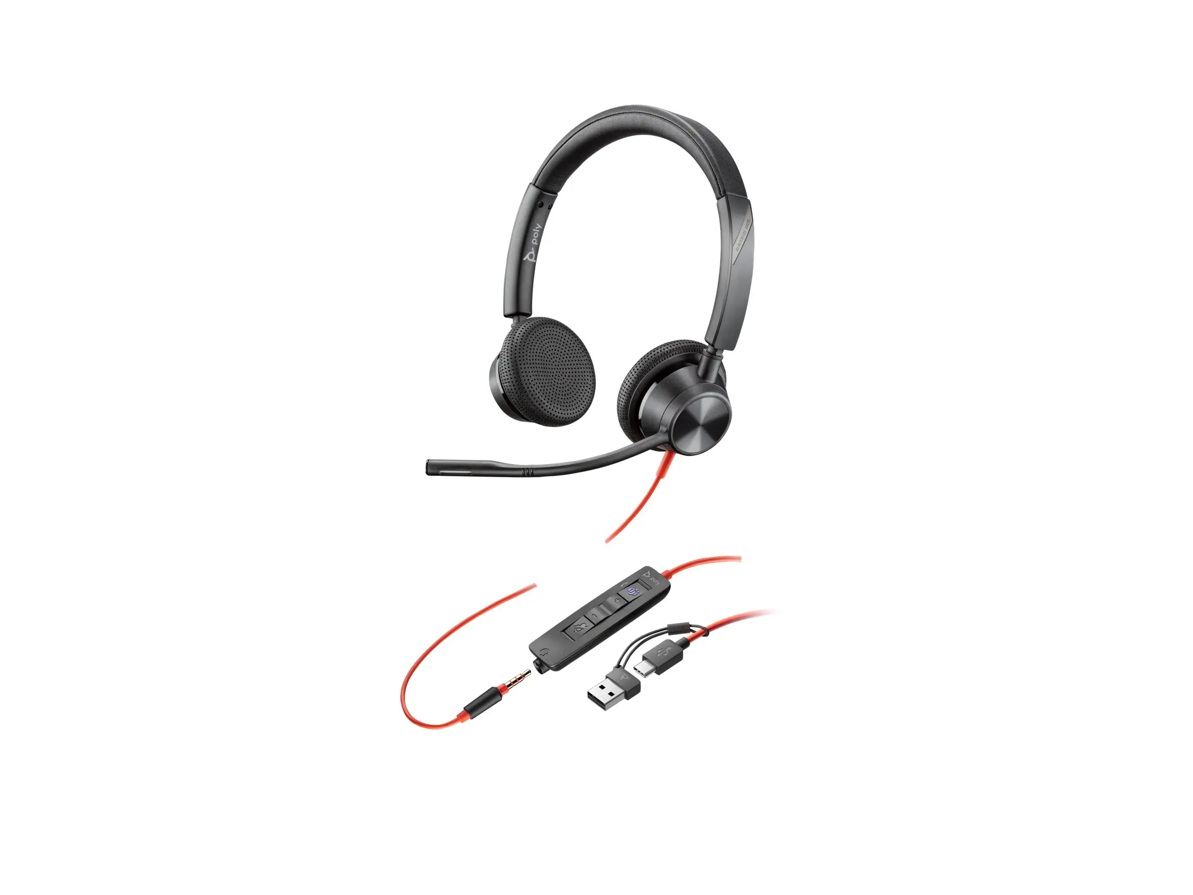 HP Poly Blackwire 3325 Stereo Microsoft Teams Certified USB-C Headset +3.5mm Plug +USB-C/A Adapter