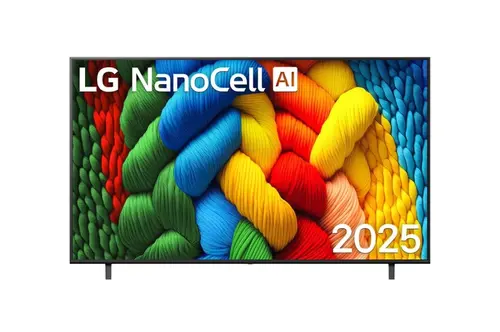 Телевизор, LG 75NANO80A3B, 75" 4K HDR Smart Nano Cell TV, 3840x2160, DVB-T2/C/S2, AI Alpha 7, HDR 10 PRO, webOS 25, ThinQ AI, VRR, ALLM, HGiG, WiFi, Clear Voice, AI Upscaling, Bluetooth, Hdmi e-ARC , CI, LAN, AirPlay2, Chromecast, 2 Pole stand, Black