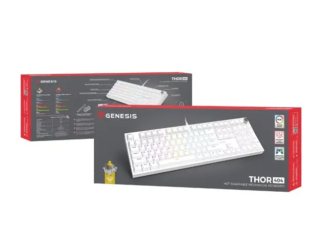 Клавиатура, Genesis Mechanical Gaming Keyboard Thor 404 White RGB Backlight Gateron Yellow Pro, US Layout - image 8