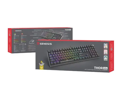 Клавиатура, Genesis Mechanical Gaming Keyboard Thor 404 Black RGB Backlight Gateron Yellow Pro, US Layout - image 3