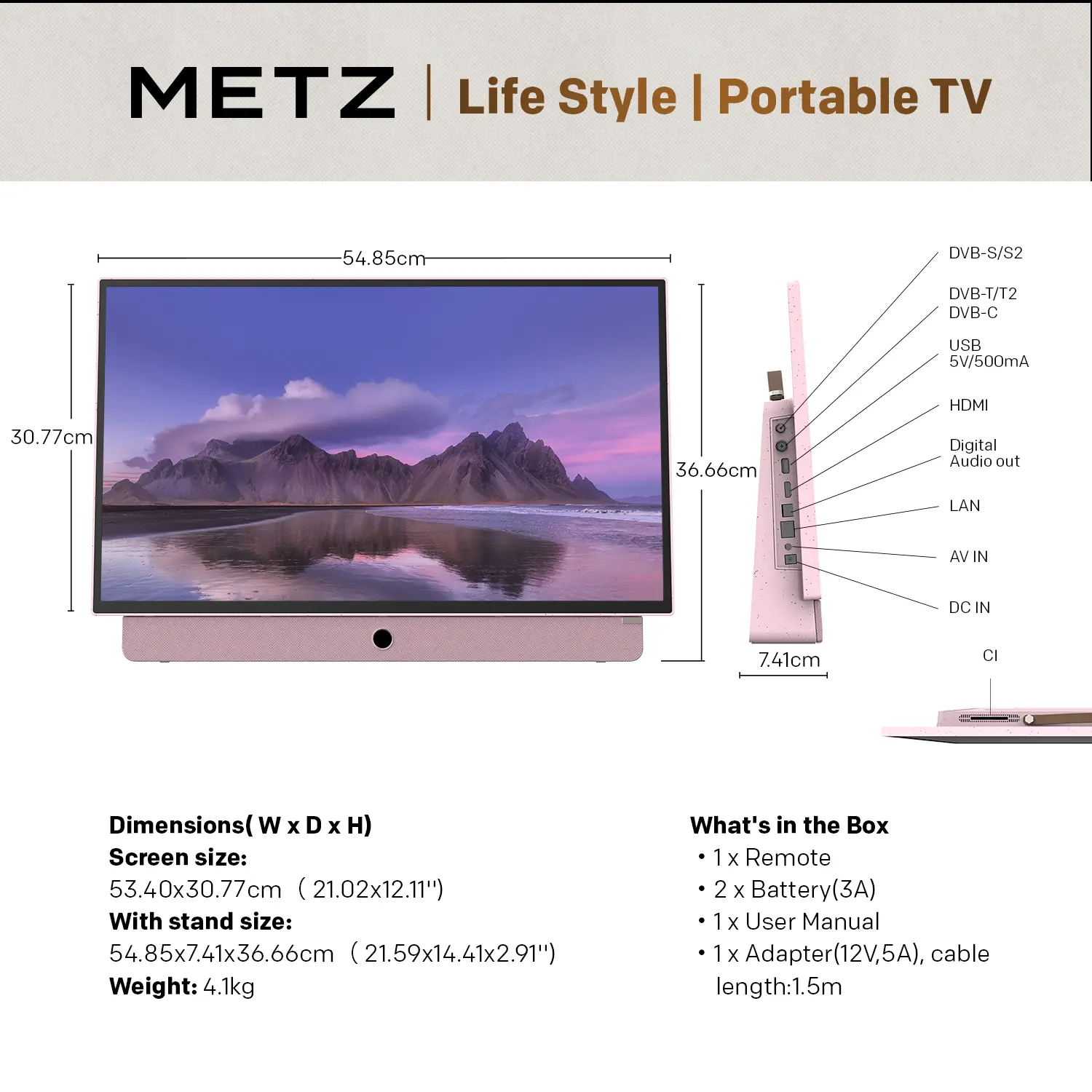 METZ Портативен телевизор 24MPE7300Z 24" LED FHD(1920x1080) GoogleTV, HDR10, розов - image 6