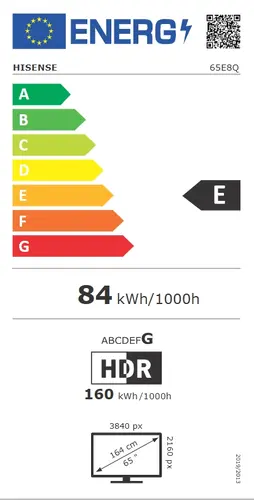 Телевизор, Hisense 65"E8Q, 4K Ultra HD 3840x2160, ULED, Quantum Dot,144 Mhz, HDR 10+, HLG, Dolby Vision, Smart TV,Light Sensor,WiFi Direct, BT, Anyview Cast,Built-in,Subwoofer, 4xHDMI, 2xUSB, LAN, CI+, DVB-T2/C/S2, Black - image 2