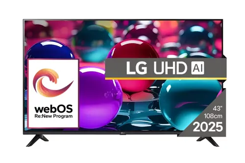 Телевизор, LG 43UA73003LA, 43" 4K UltraHD TV 4K (3840x2160), DVB-T2/C/S2, webOS 25 Smart, ThinQ AI, Alpha 7 AI Processor, WiFi, HDR10 pro, HLG, ALLM/HGiG, 4K Upscaling, AI Sound pro, Multiple View, HDMI eARC, LAN, USB, Bluetooth, Google Cast, 2 Pole Stand, Black