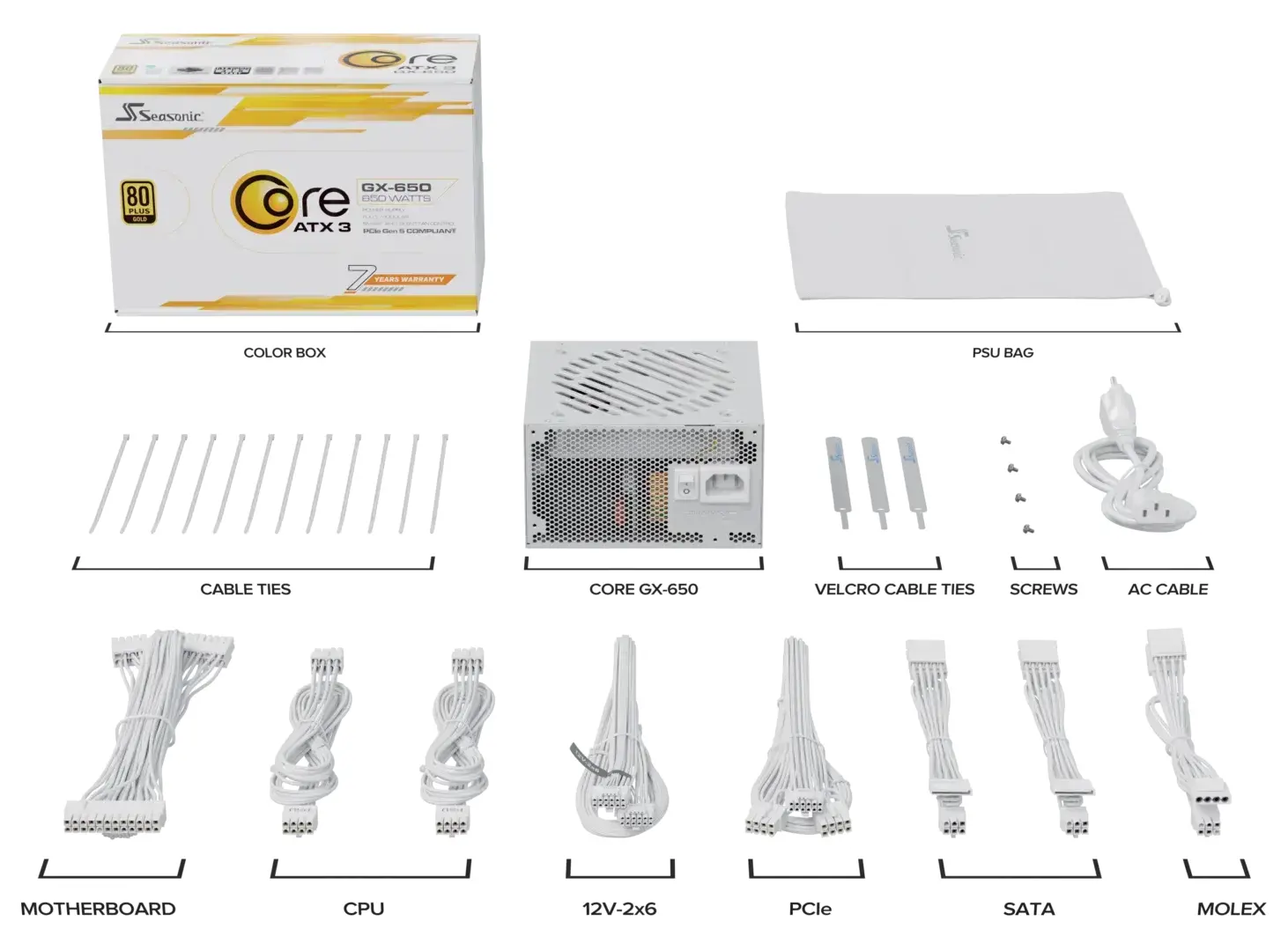 Захранващ блок Seasonic CORE GX White 650W 80+ Gold, Fully Modular, ATX 3.1, PCIe 5.1 - image 8