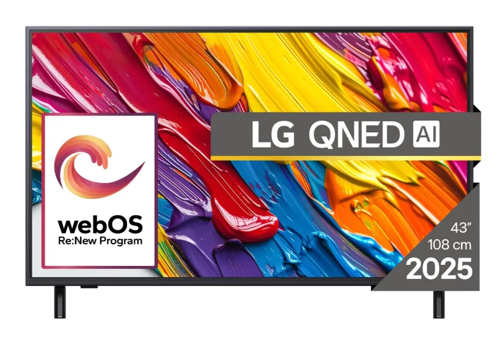 Телевизор, LG 43QNED82A3B, 43" 4K QNED HDR Smart TV, 3840x2160, DVB-T2/C/S2, Alpha 7 AI Processor, HDR10 / HLG, webOS 25 ThinQ, VRR / ALLM / HGiG, 4K Upscaling, WiFi 5, Voice Controll, Bluetooth 5, AirPlay 2, LAN, CI, HDMI, SPDIF, Google Cast, 2 pole Stand
