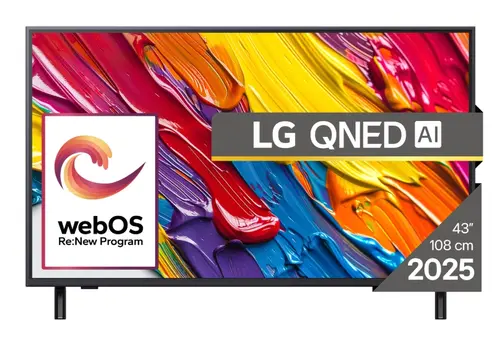 Телевизор, LG 43QNED82A3B, 43" 4K QNED HDR Smart TV, 3840x2160, DVB-T2/C/S2, Alpha 7 AI Processor, HDR10 / HLG, webOS 25 ThinQ, VRR / ALLM / HGiG, 4K Upscaling, WiFi 5, Voice Controll, Bluetooth 5, AirPlay 2, LAN, CI, HDMI, SPDIF, Google Cast, 2 pole Stand