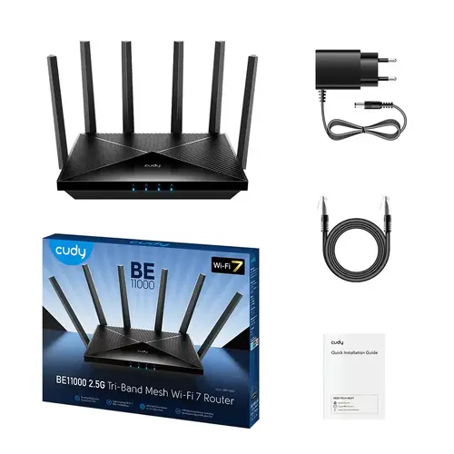 Безжичен рутер Cudy WR11000, BE11000 Tri Band Wi-Fi 7, 4x2.5Gbps порт, 6x5dBi антени - image 2