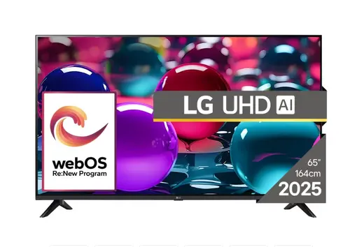 Телевизор, LG 65UA73003LA, 65" 4K UltraHD TV 4K (3840x2160), DVB-T2/C/S2, webOS 25 Smart, ThinQ AI, Alpha 7 AI Processor, WiFi, HDR10 pro, HLG, ALLM/HGiG, 4K Upscaling, AI Sound pro, Multiple View, HDMI eARC, LAN, USB, Bluetooth, Google Cast, 2 Pole Stand, Black