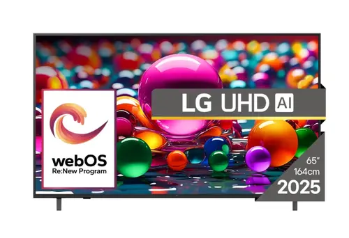 Телевизор, LG 65UA75003LA, 65" 4K UltraHD TV 4K (3840x2160), DVB-T2/C/S2, webOS 25 Smart, ThinQ AI, Alpha 7 AI Processor, WiFi, HDR10 pro, HLG, ALLM/HGiG, 4K Upscaling, AI Sound pro, Multiple View, HDMI eARC, LAN, USB, Bluetooth, Google Cast, 2 Pole Stand, Black