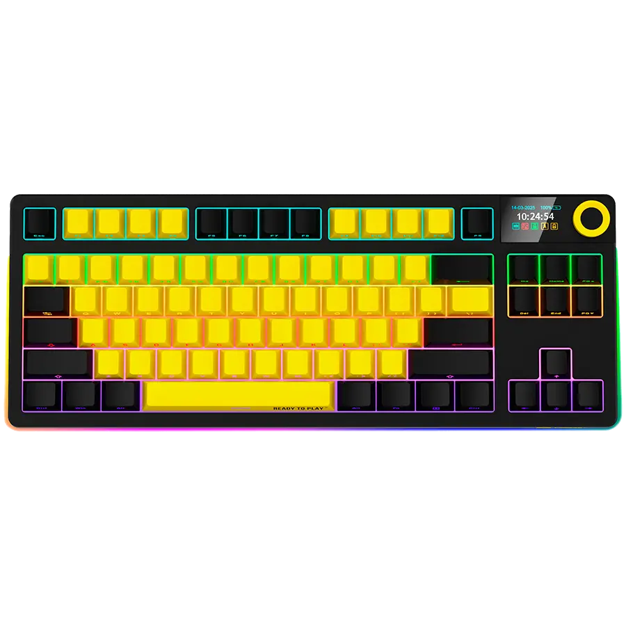 LORGAR KBP70TKLW, Tastatură mecanică gaming TKL wireless Pro, negru/galben, layout EN