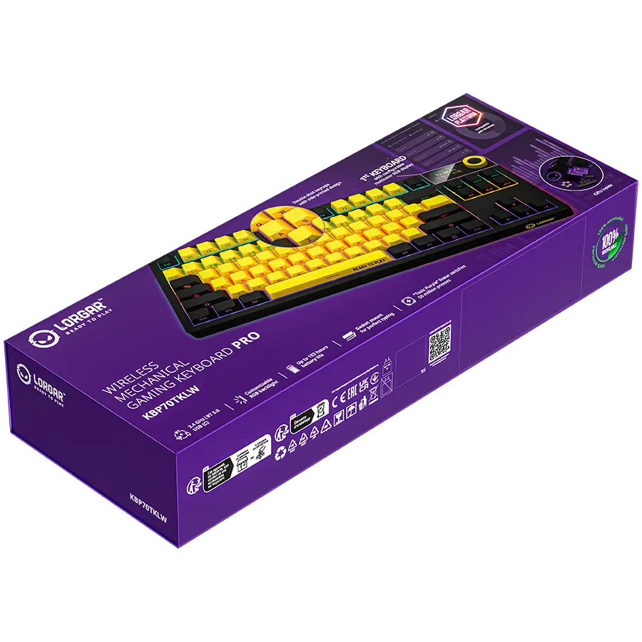 LORGAR KBP70TKLW, Wireless TKL Mechanical Gaming Keyboard Pro, Black/yellow, EN layout - image 8