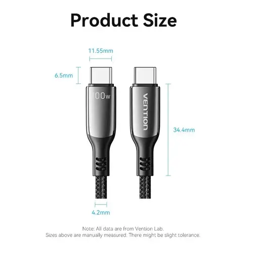 Vention кабел USB2.0 Type-C/Type-C 100W, LED display 2m - CTKBH - image 1