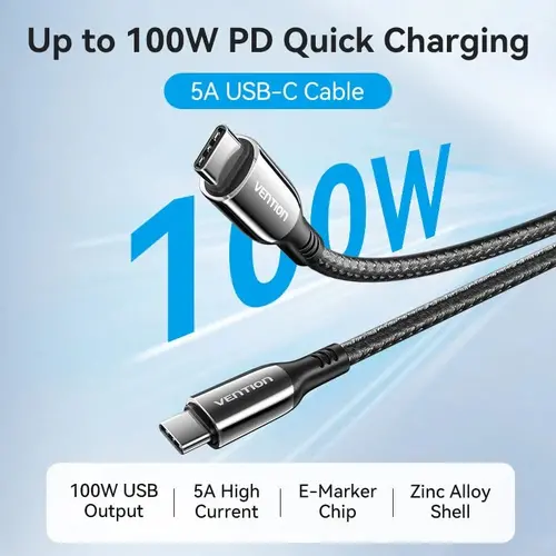 Vention кабел USB2.0 Type-C/Type-C 100W, LED display 2m - CTKBH - image 2